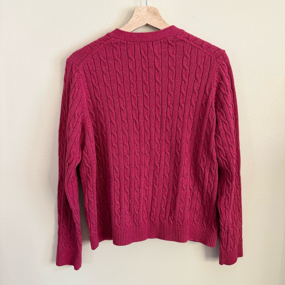 Lands’ End Cable Knit Cardigan Sweater Pink Cotton Button Front - Picture 7 of 8